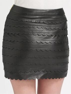 Anthropologie Leisdottir Leather Mini Scalloped Skirt